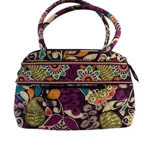 Vera Bradley Plum Crazy Purple Bowler Tote Large Floral Shoulder Bag